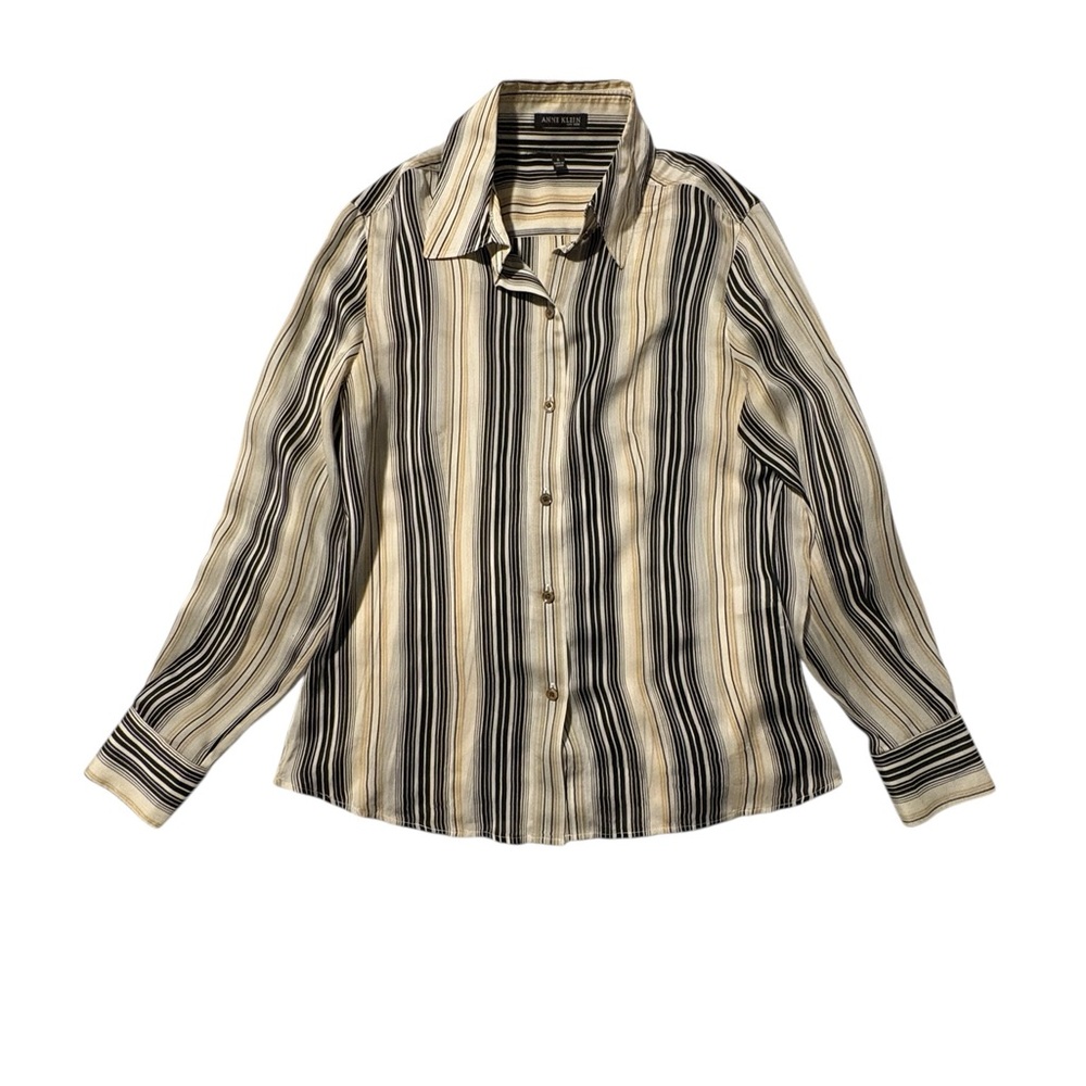 Anne Klein 100% Silk Long Sleeve Striped Button-Up Shirt‎ Size 6 - Picture 4 of 6